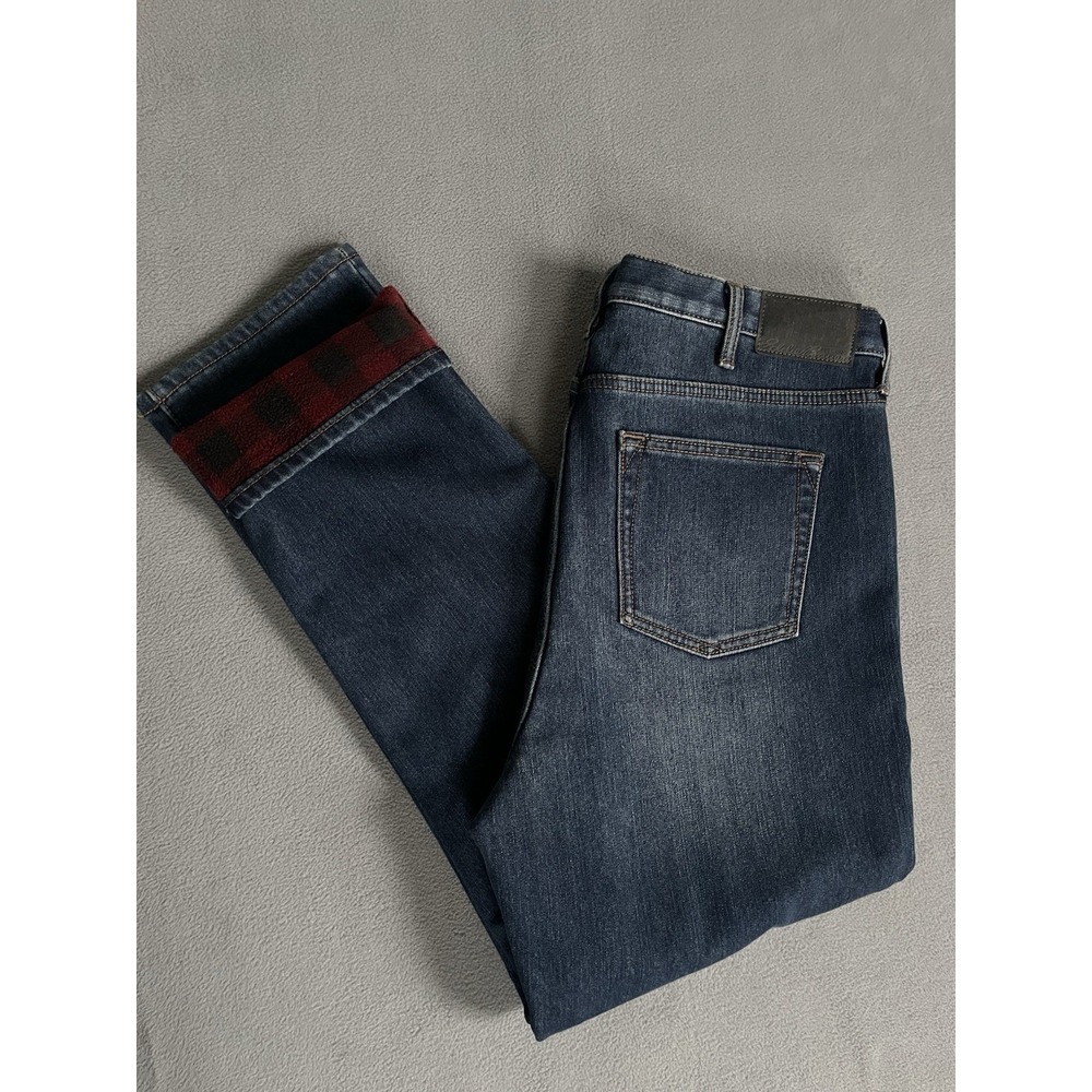 Eddie Bauer Men's Flannel Lined Jeans 36x30 Straight Fit Blue Denim Red Flannel‎